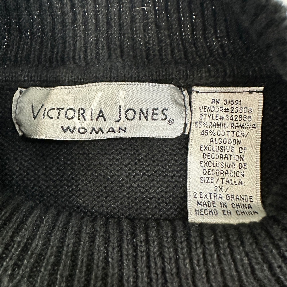 Victoria Jones Christmas Tree‎ Sweater Womens 2X Black Beaded | Kitschy Holiday - Picture 3 of 5